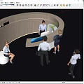 Modern Curved Reception Background Wall With Logo Staff Visitors And Plant In Office Lobby