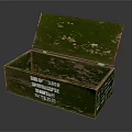 Vintage Green Wooden Wine Box with Open Lid and Peeling Paint