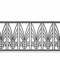Building Exterior Wall Railing with Metal Ornate Floral Patterns and Light Colored Side Pillars
