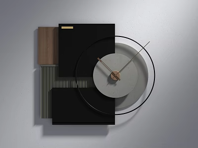 Modern Wall Clock With Wooden Elements Black Panel And Circular Dial Metal Hands Design 3d model