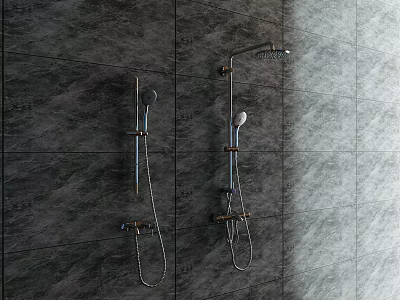 Wall Mounted Shower Head With Handheld Sprayer And Hose On Grey Tile Bathroom Wall 3d model