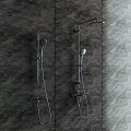 Wall Mounted Shower Head With Handheld Sprayer And Hose On Grey Tile Bathroom Wall