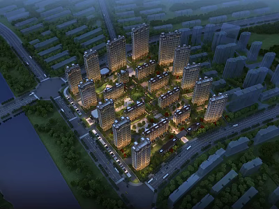 Aerial View Planning of Modern Urban Area with High rise Buildings and Green Spaces 3d model