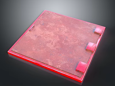 Red Square Decorative Metal Component With Rustic Surface And Corner Brackets 3d model