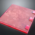Red Square Decorative Metal Component With Rustic Surface And Corner Brackets