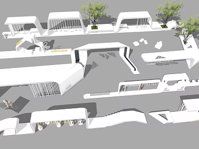 Modern Garden Landscape Design With White Architectural Structures And Trees 3d model