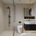 Modern Bathroom Interior Design With Glass Shower Door Toilet White Vanity And Black Cabinetry