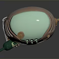 Cartoon Style Metallic Robot With Green Eyes Holding Green Bottle And Mechanical Structure