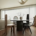 Stylish Living And Dining Room Interior With Curtains Sofa And Dining Table 3d model