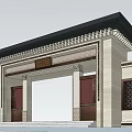 Chinese Traditional Entrance Gate With Black Roof White Walls Red Doors And Circular Lattice Windows