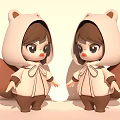 Cute Cartoon Style Game Movie Character With Brown Hair Squirrel Costume Bow And Tail