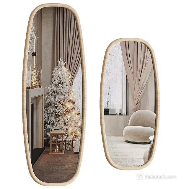 Oval Mirrors Reflecting Cozy Indoor Decor Scenes 3d model