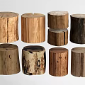 Natural Wood Tree Stump Stools With Various Textures And Rustic Design 3d model