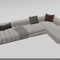 Modern Light Gray Sectional Sofa With Tufted Design Colorful Pillows And Throw Blanket 3d model