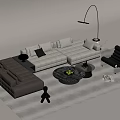 Modern Gray L Shaped Sofa With Round Coffee Table And Floor Lamp In Living Room