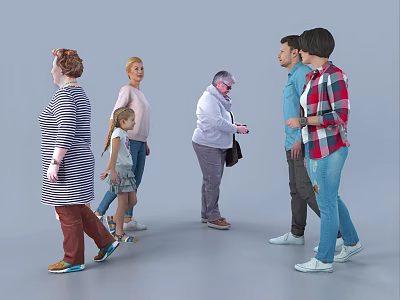 Group of People of Various Ages Standing and Walking on Gray Background 3d model