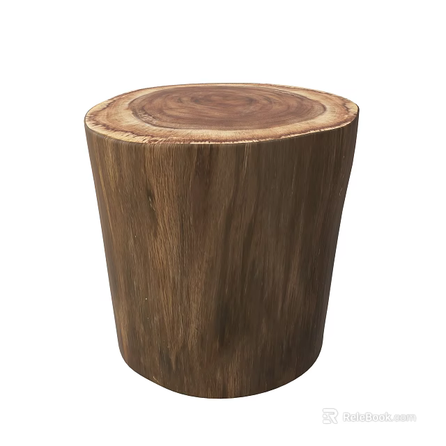 Rustic Wooden Tree Stump Stool With Natural Wood Grain And Round Top Design 3d model 