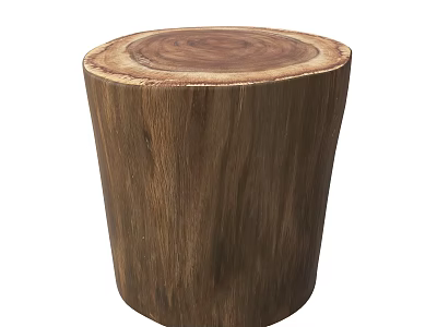 Rustic Wooden Tree Stump Stool With Natural Wood Grain And Round Top Design 3d model