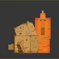 Minecraft Blocky Characters And Creatures With Orange Red Yellow Facial Expressions And Green Plant Decorations