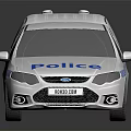 White Police Car Design With Blue Striped Pattern And Roof Lights