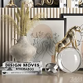 Elegant Modern Decorative Ornament Combination With Golden Sculpture Ceramic Vases Framed Art And Glass Globe