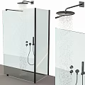 Modern Shower Head With Rainfall Water Flow And Glass Enclosure Design