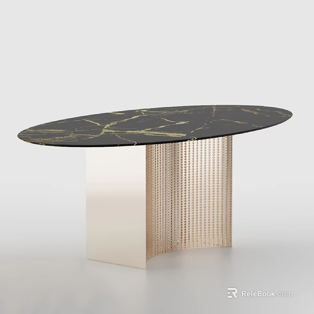 Modern Round Table With Black Marble Top Gold Veins And Gold Metal Legs 3d model 
