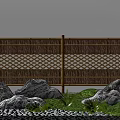 Courtyard Garden Design With Bamboo Fence Decorative Rocks Green Plants And Pebbles