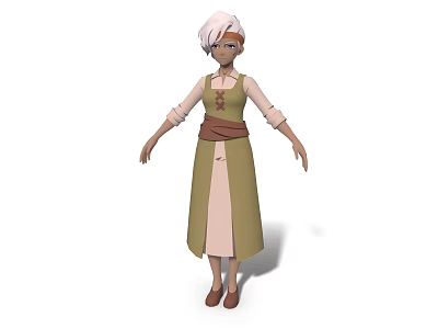 Game Movie Character With White Headscarf Light Green Dress Pink Sleeves And Brown Belt 3d model