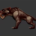 Fierce Prehistoric Beast Character With Saber Teeth Red Nose And Brown Fur In Aggressive Stance
