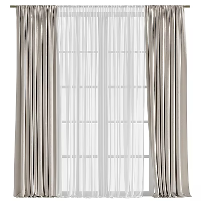 Elegant Beige Curtains With Sheer Layers And Soft Draped Design For Window 3d model