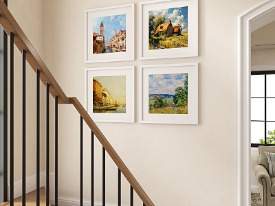 Corridor Staircase Railing Corridor Display Photo Frame Combination Simple Corridor Picture Frame Combination Photo Frame Combination Homestay Details 3d model