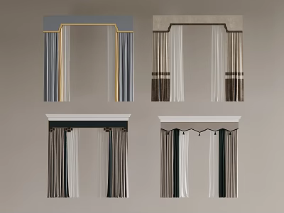 Various Style Curtains With Valance Designs And Striped Color Combinations For Home Decor 3d model