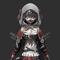 White Hooded Game And Movie Character With Red Black Outfit Plaid Skirt
