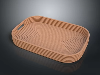 Brown Handwoven Oval Tray with Handle for Home Decor and Storage 3d model