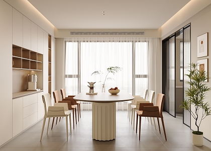 Modern Cream Style Home Dining Room Rock Board Island Table Dining Table Dining Table and Chair Combination Wine Cabinet Chandelier Ornaments Refrigerator Electric Appliance Hanging Painting Hanging Cabinet 3d model