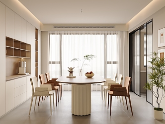 Modern Cream Style Home Dining Room Rock Board Island Table Dining Table Dining Table and Chair Combination Wine Cabinet Chandelier Ornaments Refrigerator Electric Appliance Hanging Painting Hanging Cabinet 3d model