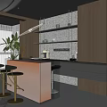 Modern Open Kitchen Design With Dark Cabinets Island Countertop And Bar Stools