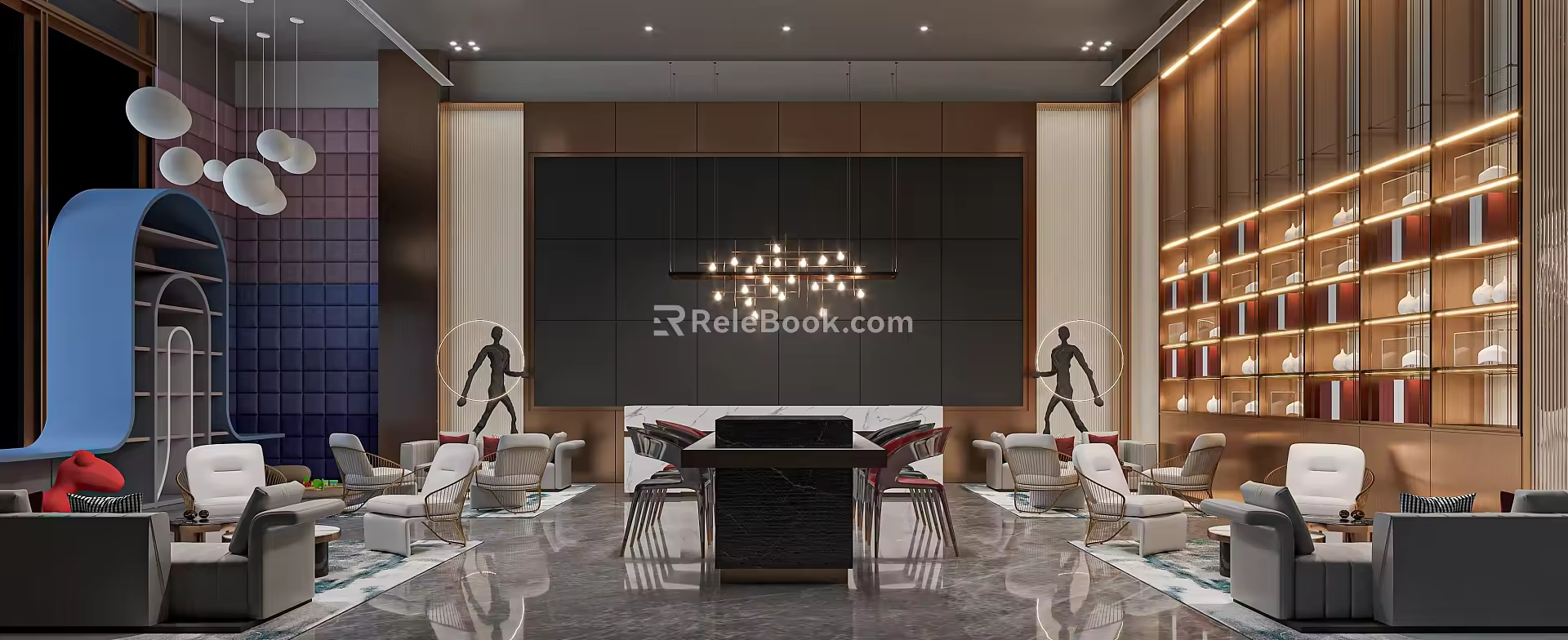 Modern negotiation area sales office negotiation area rest area leisure table and chair combination display cabinet 3d model