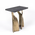 Modern Elegant Side Table With Dark Surface Top And Golden Curved Sculptural Legs Design