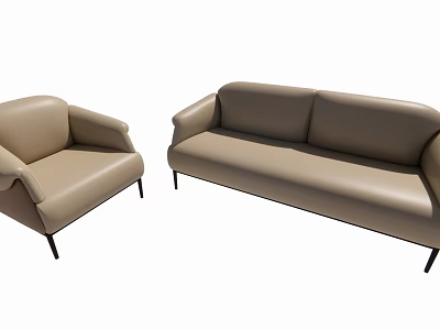 Modern Light Brown Leather Multi Seat Sofa With Black Thin Legs And Matching Armchair 3d model