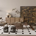 Wind Sofa Coffee Table Combination Decorative Cabinet Screen Ornaments Combination 3d model