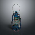 Vintage Blue Kerosene Lantern With Metal Frame And Glass Shade