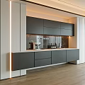 Modern Grey Sideboard Design In Kitchen With Cabinets Drawers And Marble Backsplash 3d model