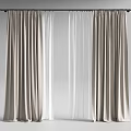 Elegant Double Layer Curtains With Beige Thick Panels And White Sheer Liners On Black Rod