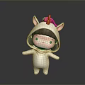 3D Cute Game and Movie Character in White Unicorn Costume With Colorful Horn
