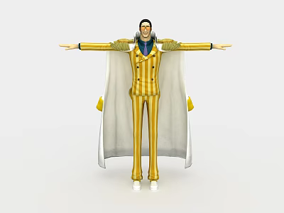 3D Character Model In Yellow Striped Suit With White Cape Glasses And Outstretched Arms 3d model