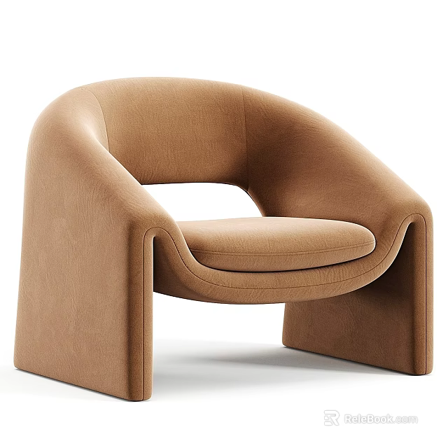 Modern Brown Upholstered Leisure Chair Design With Curved Integrated Armrest and Smooth Backrest 3d model 