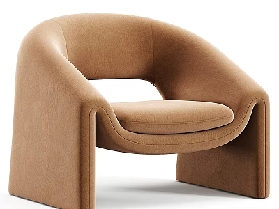 Modern Brown Upholstered Leisure Chair Design With Curved Integrated Armrest and Smooth Backrest 3d model