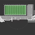 Modern Football Stadium Architectural Design With Green Field Stands And Seating Areas